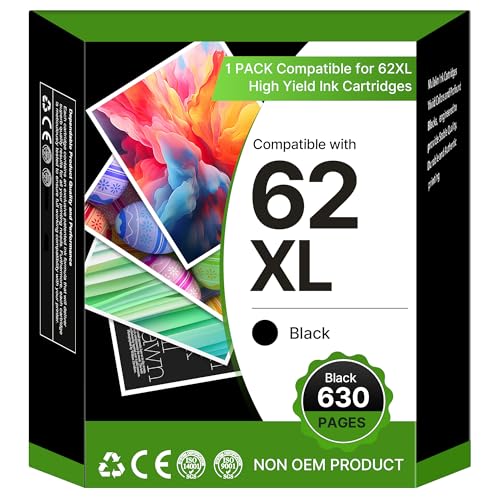 62XL Schwarz Druckerpatronen Kompatibel für HP 62 XL Patronen 62 62XL Schwarz Tintenpatrone Ersatz für HP Envy 5540 5640 7640 5544 5545 5548 5646 OfficeJet 5740 5742 5744 200 250 (1 Pack, Schwarz) 62XL Schwarz Druckerpatronen Kompatibel für HP 62 XL Patronen 62 62XL Schwarz Tintenpatrone Ersatz für HP Envy 5540 5640 7640 5544 5545 5548 5646 OfficeJet 5740 5742 5744 200 250 (1 Pack, Schwarz)