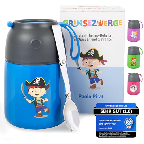 GRINSEZWERGE Thermobecher 500ml für Speisen und Getränke | 100% Auslaufsicher - Edelstahl Thermobehälter für Essen | Warmhaltebehälter | Müslibecher | Thermo Lunchbox