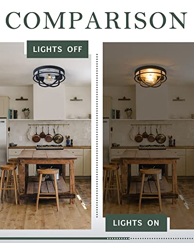 Hanass Flush Mount Farmhouse Light, Grey Wood Flushmount Ceiling Light Fixtures, 12-Inch Hallway Light Fixture For Bedroom,Livingroom, Kitchen, Mx100025 #TOP2