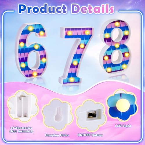 LED Number Lights Cartoon Themed Birthday Decorations LED Light Up Number Centerpieces Table Decoration for Party Supplies Backdrop Wall Decor for Birthday Party Decorations (Number 8)