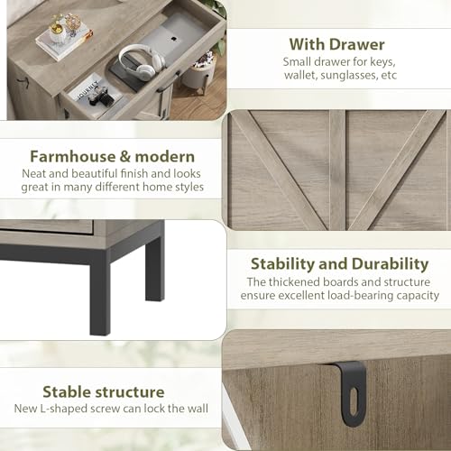 Jocoevol Shoe Storage Cabinet with 2 Flip Drawers, Narrow Shoe Cabinet for Entryway with 1 Top Drawer, Freestanding Hidden Shoe Rack Cabinet with Metal Legs for Foyer, Hallway (Grey)