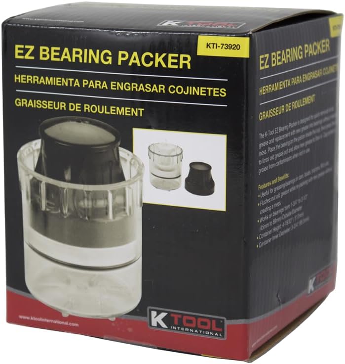 K Tool International 73920 EZ Bearing Packer: Manual Grease Packer for 1.75-3.5" Bearings, Mess-Free Flush & Repack Design, Protective Cap, Universal Fit for Automotive, Trailer, RV & Equipment