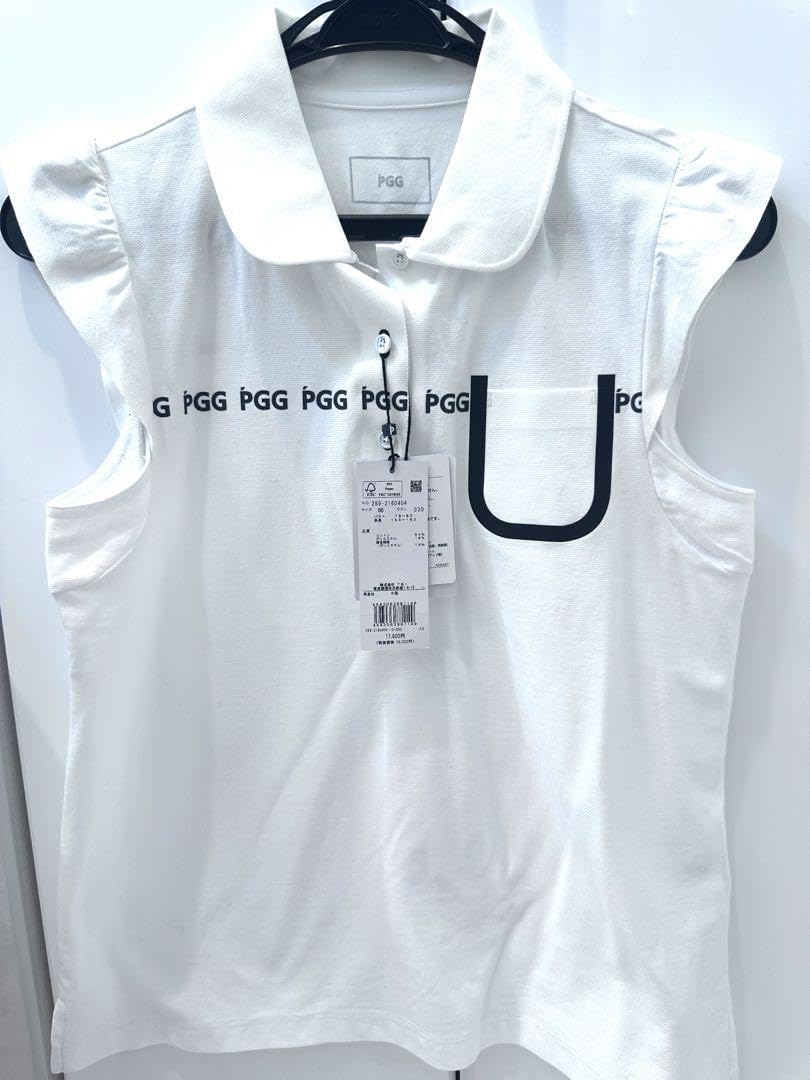 【PGG】デニムライク 袖フリル ポロシャツ　新品　レディース PGG】デニムライク 袖フリル ポロシャツ新品レディース