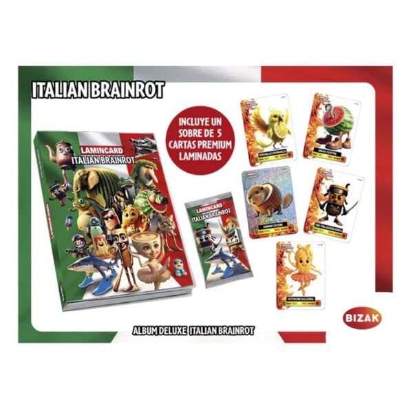Álbum Archivador Lamincard Italian Brainrot 2025 + 5 Sobres De Cartas Al Azar – Capacidad Para 160 Cartas