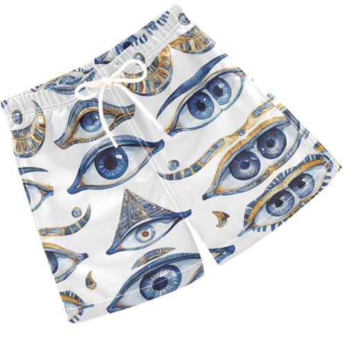Pigsaly Boys' Swim Board Shorts Blue Pyramid Watercolor Egyptian Evil Eye Boy's Swim Trunks Kids Swimwear 4T