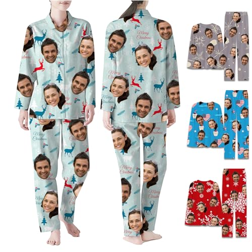 Personalized Pajama Set with Photo Custom Face Pajama Christmas Birthday Gifts for Family Women Men