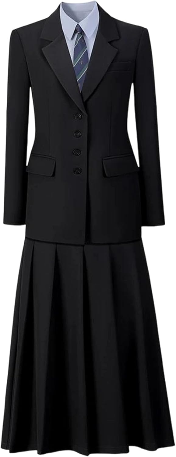 Women's Notched Collar Shirt Full Sleeve Single Breasted Coat Above Knee Sheath Skirt Two Piece Professional Work Wear