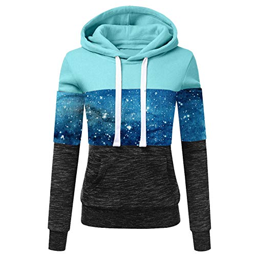 Womens Long Sleeve Splice Print Pullover Hoodies Sweatshirt Hooded Tops Blouse with Kangaroo Pockets