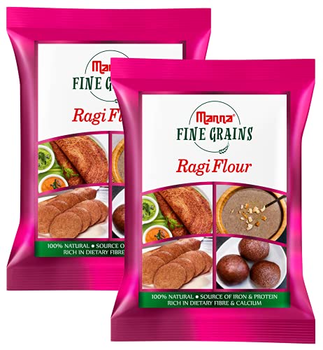 Manna Ragi Flour 2kg, Finger millet Flour, Nachini Atta, Kelvaragu Flour. 1kg (Pack of 2)
