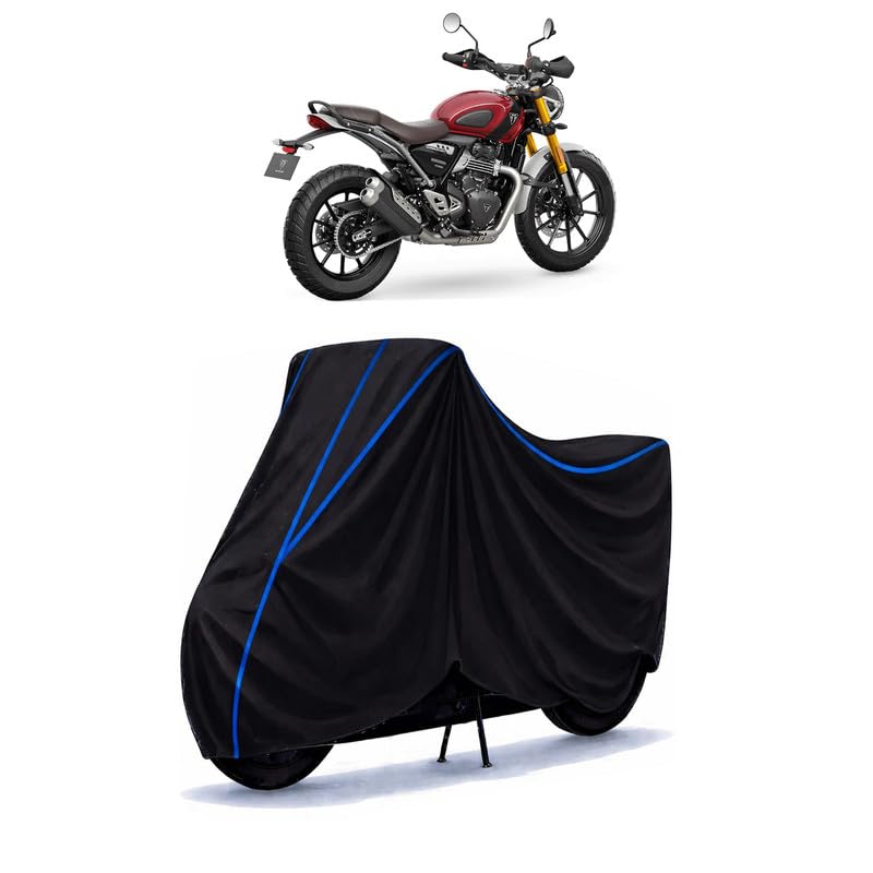 Image of Triumph Bike Cover Water Resistant Universal Motorcycle Rain | Heavy Duty UV Protection, Dust, Scratch Indoor Outdoor All Weather with Black Blue Piping Elastic