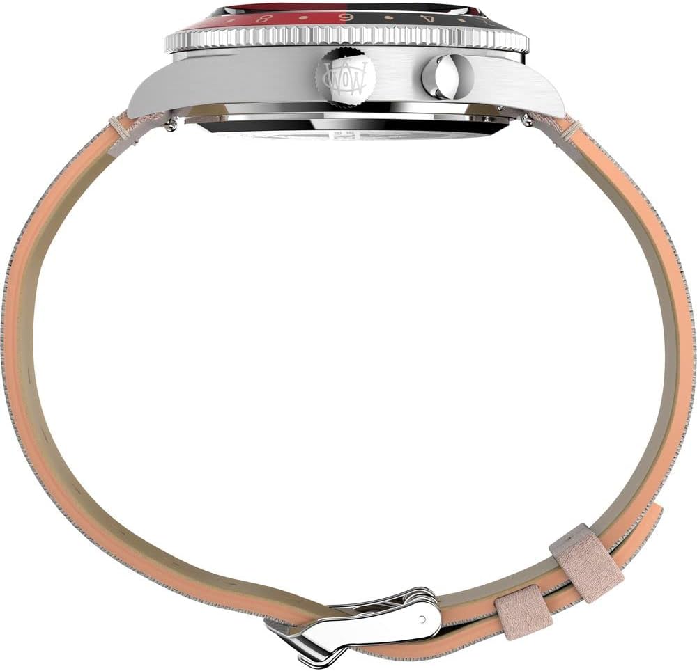 Side view of Timex Waterbury 39mm Watch showing the crown and case