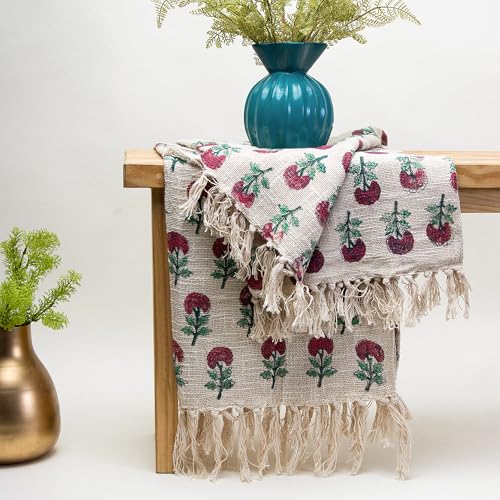 Image of 100% Cotton Hand Block Printed Throw Blanket 50x60 inches (127cm x 152.4cm) - Soft, Lightweight & Breathable Sofa, Bed or Couch Blanket - Cozy Decorative Boho - Home Decor Accent (Pack of 1)