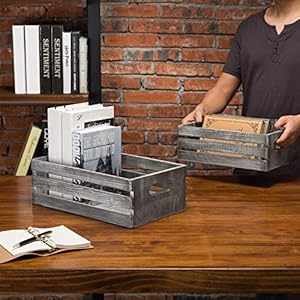 MyGift Rustic Dark Gray Wood Decorative Storage Boxes with Cutout Handles - Country Style Nesting Crates, Open Top Pallet Design Bins, Set of 2 MyGift Rustic Dark Gray Wood Decorative Storage Boxes with Cutout Handles Country Style Nesting Crates Open Top Pallet Design Bins Set of 2