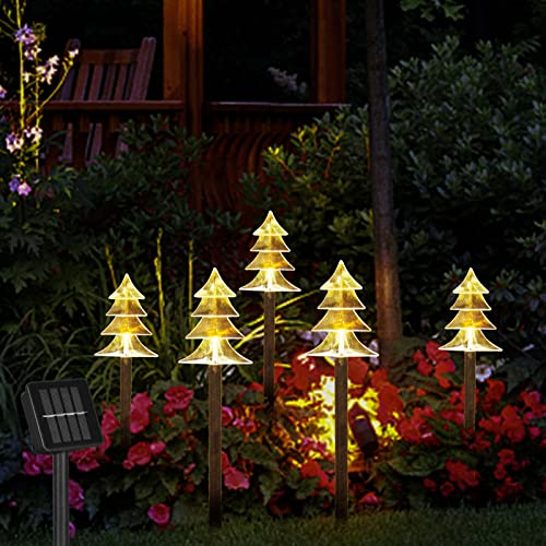 Christmas Tree Pathway Lights Outdoor, Solar Christmas Lights, Garden Christmas Path Lights, Set-Of-5 Stick Walkway Lights Christmas Garden Decor(Warm White) #TOP16