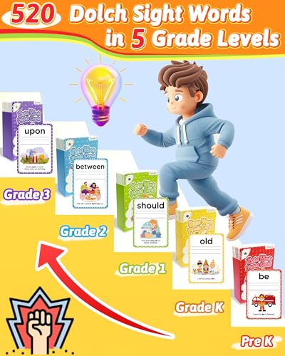 520 Sight Words Flash Cards Kindergarten, Dolch & Fry Sight Word Reading Writing Spelling Games, Homeschool Supplies for Preschool Kindergarten 1st 2nd 3rd Grade, Learning Activities for Kids Ages 3+ - Image 4