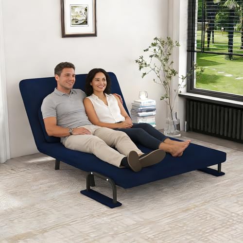 Image of Montary 5-in-1 Folding Sofa Bed for Two 71.6 inch Wide Convertible Chair with 5-Position Adjustable Backrest Pillow, Space-Saving Sleeper for Living Room Bedroom Office,Blue
