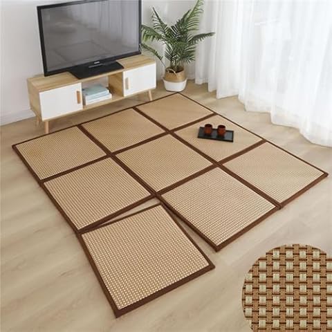 XOOFMASS Tatami Mat Rattan Japanese Patchwork Non-Slip Floor Mats, Foldable Floor Mat Rattan Breathable Sleeping Mat, Carpet Mats Floor Cushion Set for Living Room Bedroom,A,2PC 24″x47″/60x120cm Cover