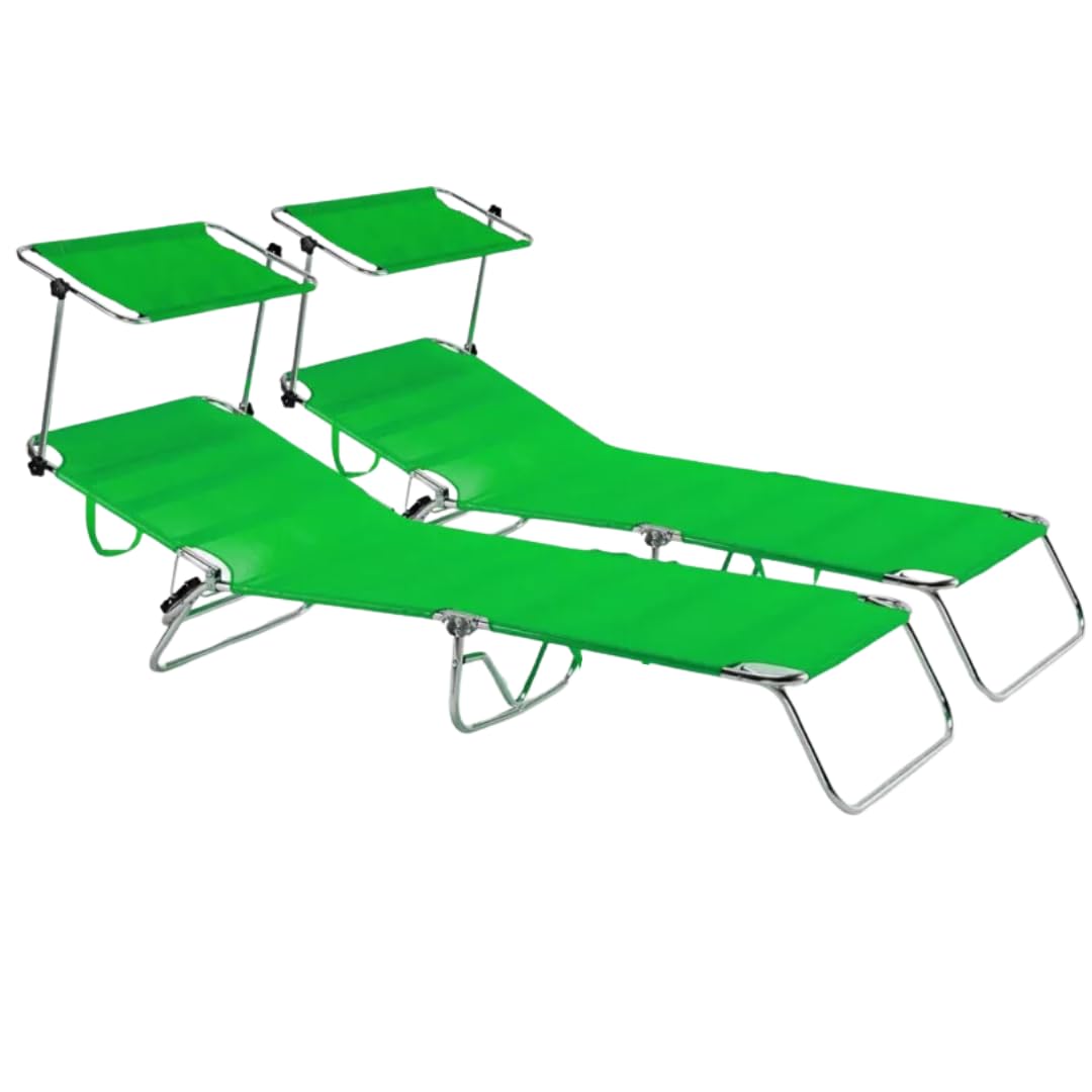 Nakloe - Pack 2 tumbonas - Tumbonas Jardin Exterior - Toldo Regulable - Tumbona Plegable - Tumbonas Piscina - Estructura de acero Inoxidable (Verde)