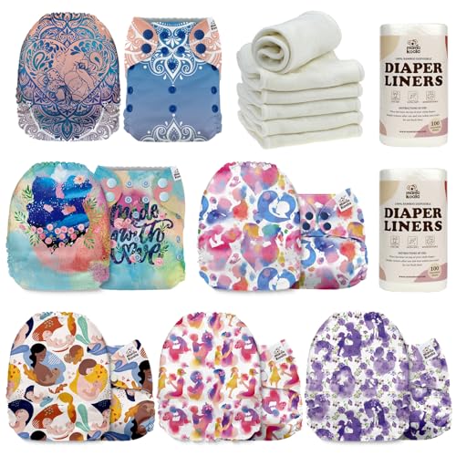 Mama Koala 1.0 Baby Cloth Diapers Bundle(160026), with 6pcs 4-Layer Bumboo Inserts, and 2 Rolls Natural Liners