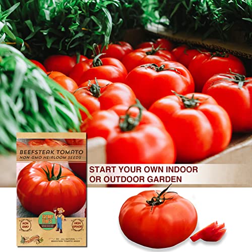 Beefsteak Tomato Seeds - All Natural/Non-Gmo Heirloom Beefsteak Tomato Seeds - Pack Of 50 Open Pollinated Vegetable Seeds For Planting Home Garden - Growing Instructions Included #TOP2