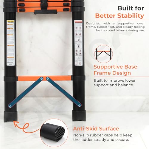 Image of Plantex 6.3m (20.66 ft.) Telescopic Ladder /Carbon Steel 16-Steps Portable & Compact Ladder /Foldable Multipurpose Collapsible Ladder for Home & Outdoor Use - (Orange)
