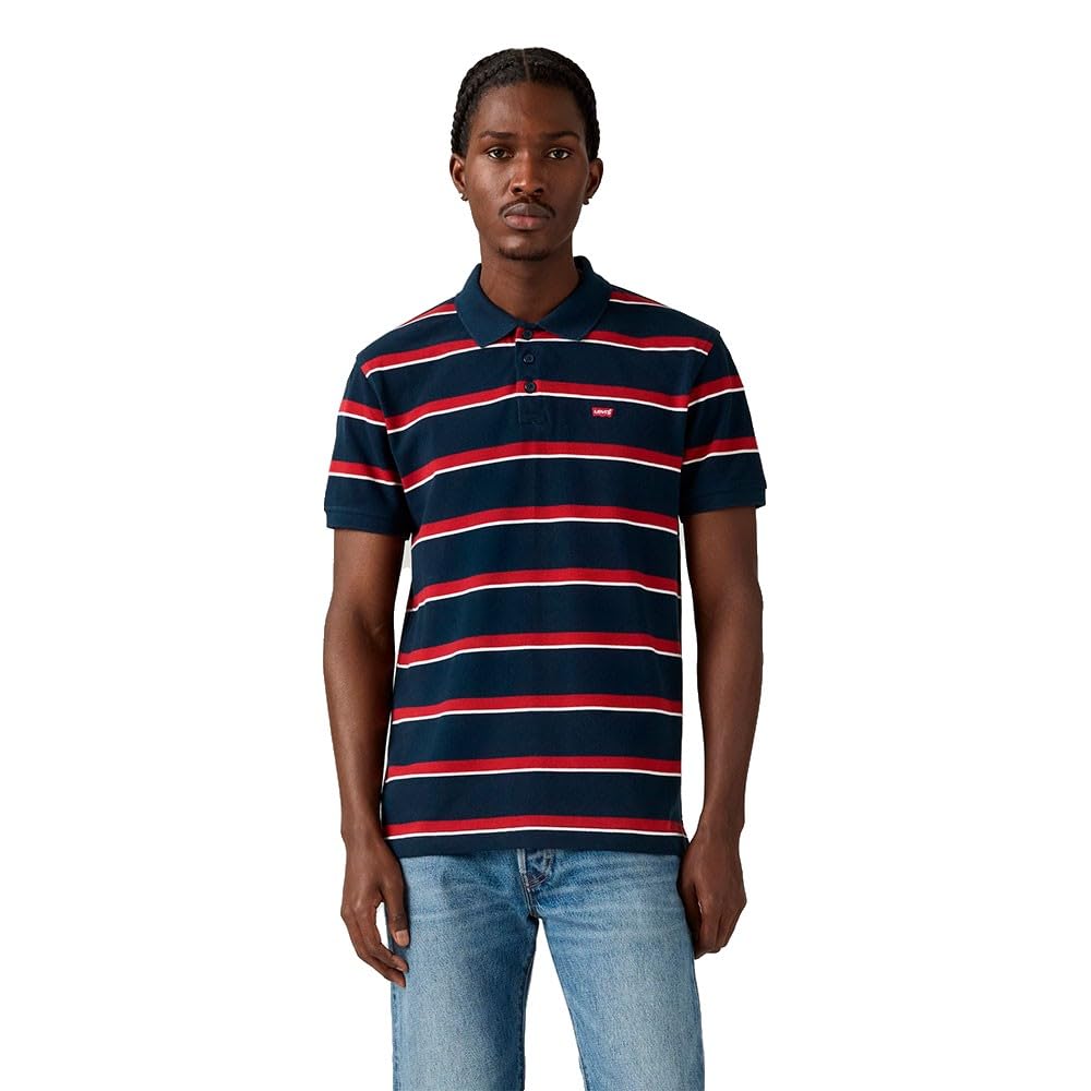 Levi's Hm Short Sleeve Polo Shirt Men's Blue Stripes Medium