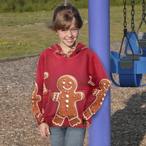 Kids Hoodies Sweaters Christmas Gingerbread Hooded Sweatshirts with Big Pockets for Boys Girls B04000214