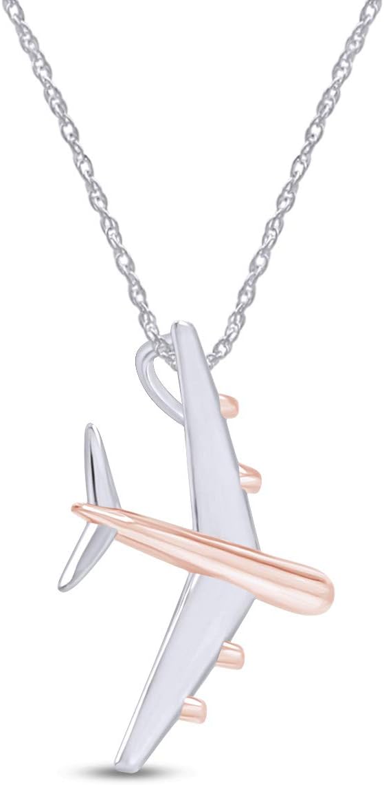 AFFY 14k Gold Over Sterling Silver Two-Tone Airplane Pendant Necklace, Travel Inspired Jewelry Gift for Women with 18" Chain Included - Image 2