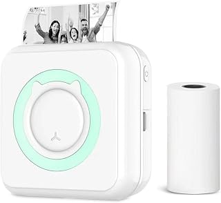CISSIYOG Mini Printer, Bluetooth Thermal Photo Printer, USB Rechargeable Portable Mini Photo Printer for iOS and Android, Ideal for Studying, Photo Printing, Work, with 5 Roll Labels, White