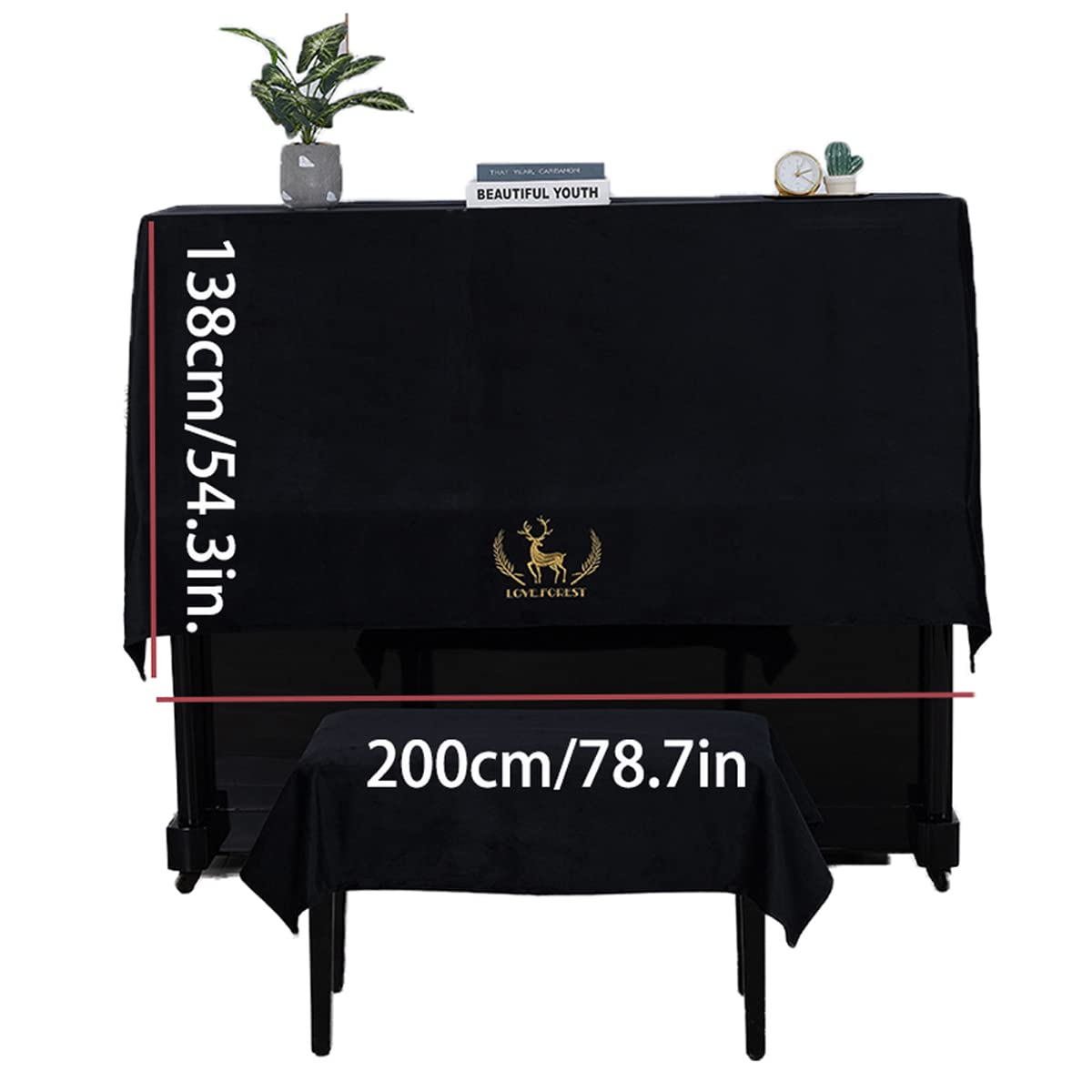 Housse de piano, housse de protection pour piano, housse de piano droit, housse de protection pour 138x200 cm Yamaha Kawai-US divers pianos droits, noir (housse de chaise non incluse)