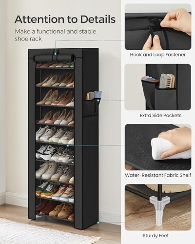 Image of SONGMICS 10-Tier Shoe Rack, Shoe Storage Cabinet with Dustproof Cover, Free-Standing Shoe Storage Organizer for Closet, Entryway, Hold 27-35 Pairs of Shoes, for Sneakers, High Heels, Black URXJ10H
