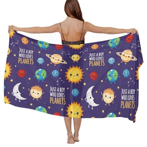 4TH N Bathing Suit Wrap Skirt for Women Just AWho Loves Planets Solar System Poolside, Seaside, Swimming Pool, Daily Wear, Casual Fashion Bikini Cover Ups
