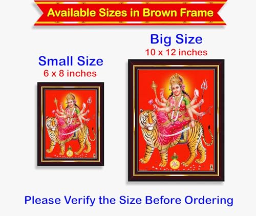 Image of Pavan Photo Laminations Durga Maa Mata Devi Goddess Sherawali Ji Ambe Wall Painting Framed Home Decor (Wood,Acrylic,Brown,Small Size,6x8 Inch) B1183S