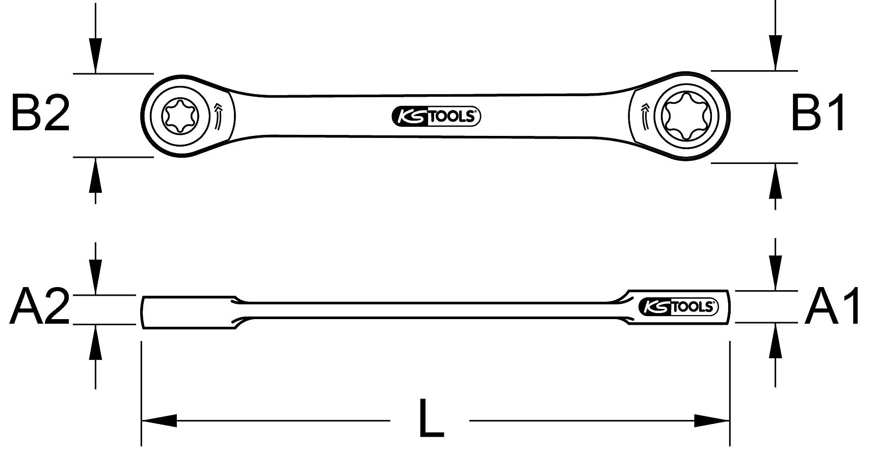 KS Tools 503.4353 Chromeplus Clé polygonale à cliquet torx E10 x E12 | Clé polygonale à cliquet TORX® GEARplus®, E10xE12, chrome vanadium