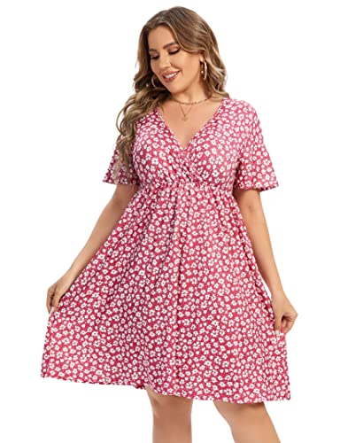 Image of ShopWonder Plus Size Dress Women's V Neck A-Line Knee Length Wrap Swing Dresses Plus Size A Line Party Mini Dress