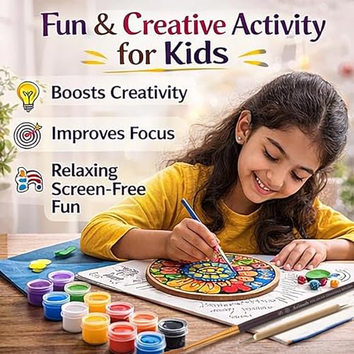 Image of Mind Pilot Mandala Coaster Painting Kit for Kids & Adults | DIY Mandala Art & Craft Kit with Pre-Marked MDF Coasters, 12 Vibrant colours & Brushes | Creative Hobby Activity, Home Decor & Birthday Gift for Girls Boys