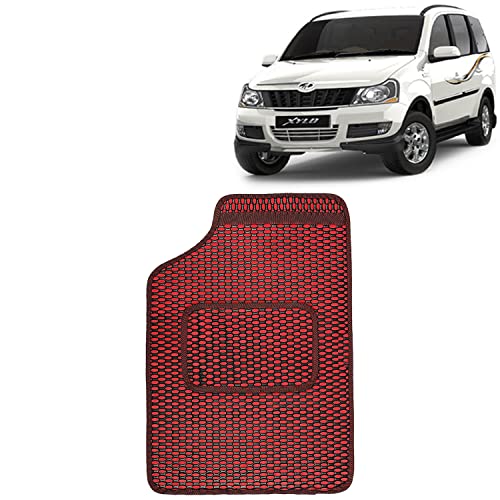 Image of Kingsway Dotted Design Car Floor Foot Mats Universal Fit for Mahindra Xylo, Model Year : 2009-2017, Water and Dustproof, Color Red, Set of 5 Pieces