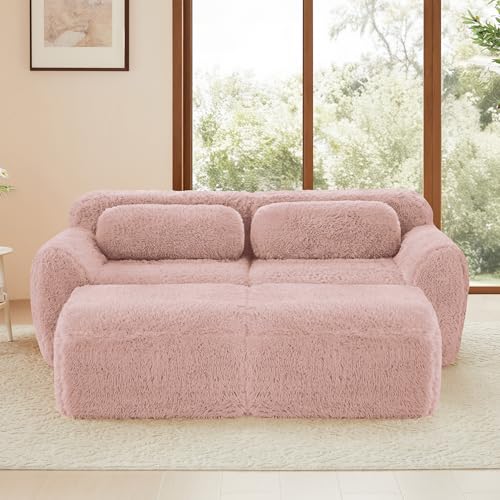 vutizal Boneless Cloud - Sofá modular con taburetes, sofá cama sin marco, sin montaje, se puede combinar libremente de tela de felpa, color rosa