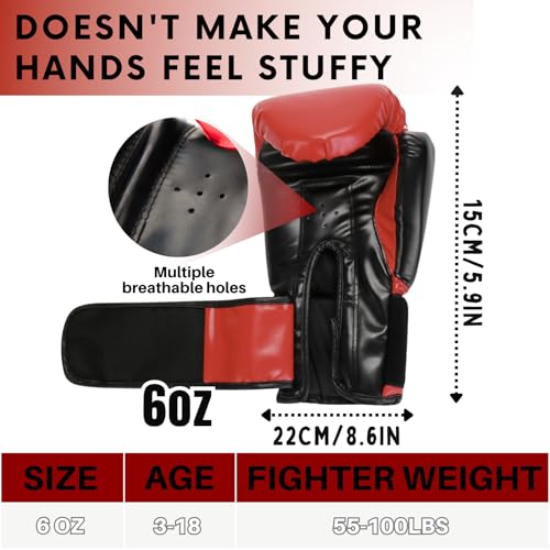 PARPIQ 3-in-1 Boxing Gloves and Punching Mitts Set for Kids, Boxing Mitts Focus Pads with Hand Wraps for Kid, Youth Leather Punching Equipment Gloves Set for MMA, Karate, Muay Thai, Taekwondo