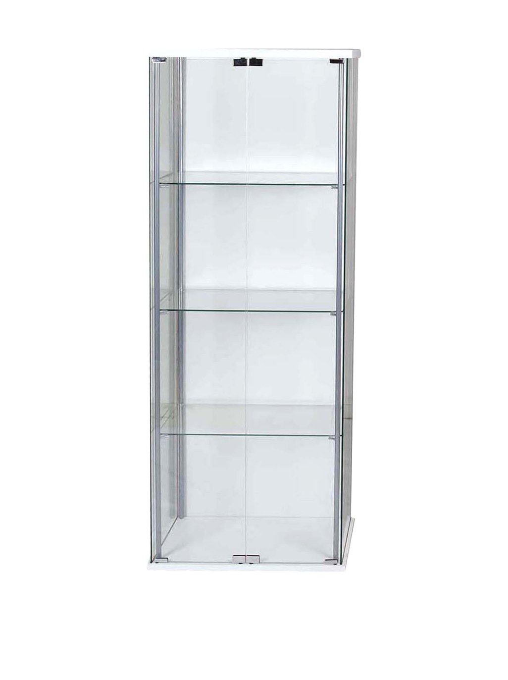 Vetrina Moderna 2 Ante in Vetro Temperato Bianca 60,5x36,5x163 cm – Mobile Contenitore per Soggiorno o Cucina, con Struttura in Metallo e Laminato, 3 Ripiani Fissi