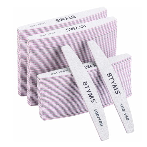 BTYMS 100Pcs 100/180 Grit Nail File and Buffer Professional Double-Sided Emery Boards for Acrylic, Gel &amp; Natural Nails