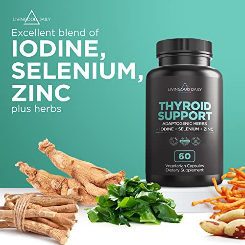 Livingood Daily Thyroid Support Bundle - Complete Thyroid Supplement Plus Adrenal And Cortisol Support #TOP3