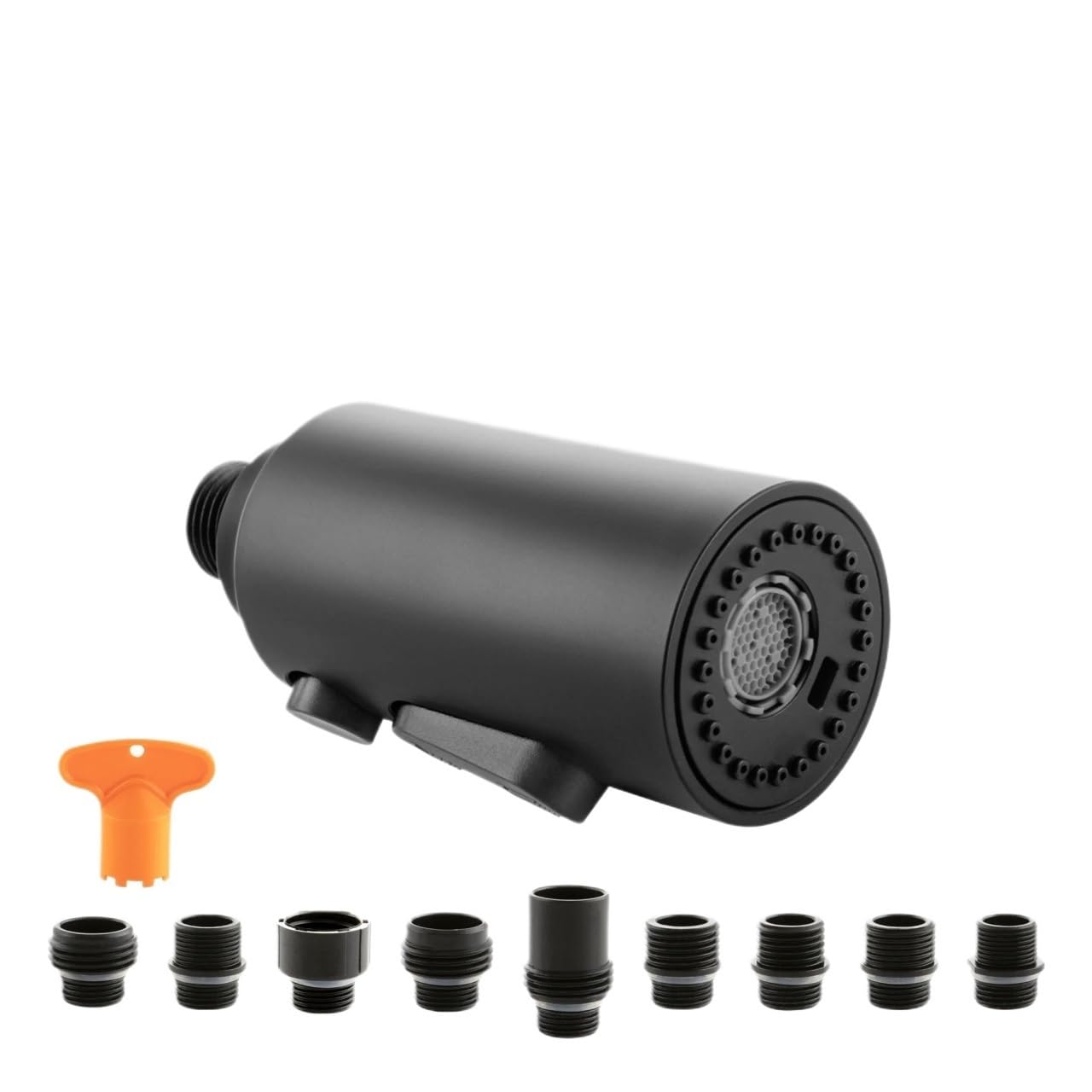 Douchette extractible à 3 fonctions noir mat avec 9 adaptateurs pour évier de cuisine