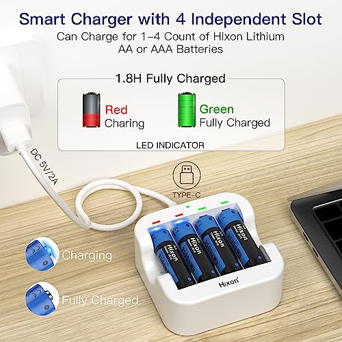 Hixon Aa Rechargeable Batteries With Charger, 3500Mwh High-Capacity Rechargeable Aa Battery,Constant 1.5V Rechargeable Aa Lithium Batteries,1600Cycle,Max 3A Current[4Aa+1Charger] #TOP1