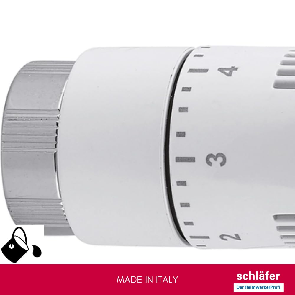Schläfer 37040100 | Valvola Design Termostatica Bianca per Termosifoni, Testina di Comando per Radiatore Sensibile a liquido, Manopola con Regolazione intervallo Temperatura Attacco M30x1,5