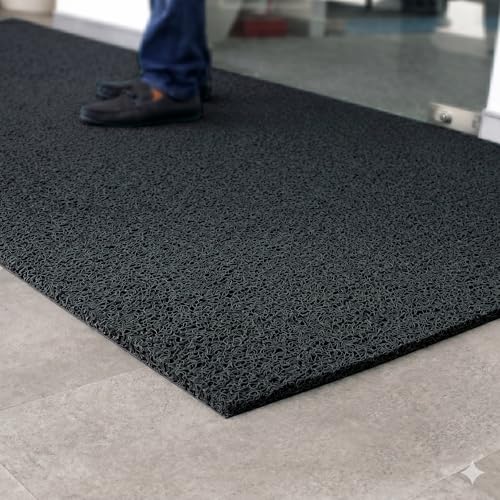 Image of TIB Cushion Noodle Mat for Home Entrance | Heavy Duty Anti-Slip Washable PVC Floor Mat for Bathroom, Kitchen, Bedroom & Office | Water Absorbent Indoor Outdoor Door Mat,Black,4x15 Feet