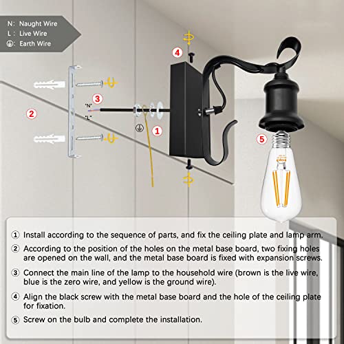 Industrial Wall Sconces Set Of Two,Edison Sconces Wall Lighting,Vintage Wall Lamp With Hook,Mini Wall Light Fixtures,Arabesque Iron Art,For Bedroom/Living Room (No Bulb) #TOP6
