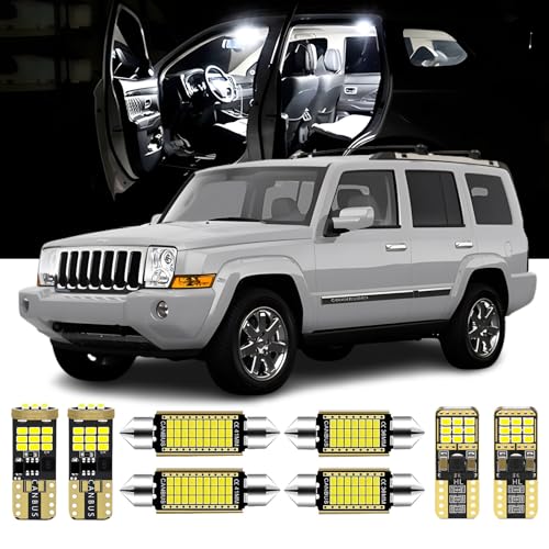AENVTOL 14 Pieces Commander LED Interior Lights Kit Replacement for Jeep Commander 2006 2007 2008 2009 2010 White 6000K Interior LED Bulbs + License Plate Lights, Install Tool