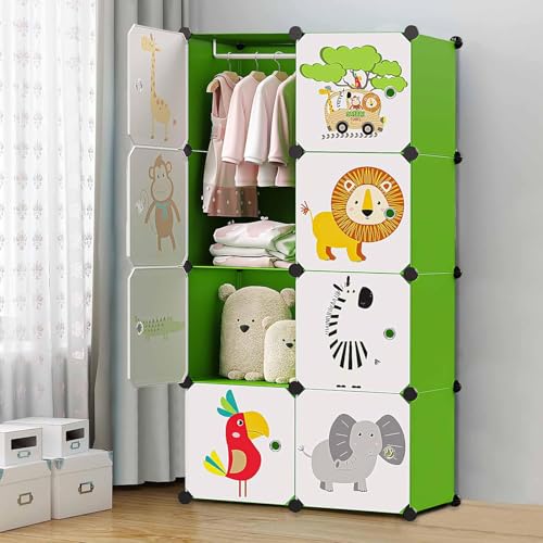 Image of Mevigo Foldable Plastic Wardrobe for Clothes - 8 Door Baby Cupboard for Clothes Storage, Wardrobe for Kids, Plastic Almirah, Collapsible Wardrobe for Kids Livingroom & Home -Green-HI