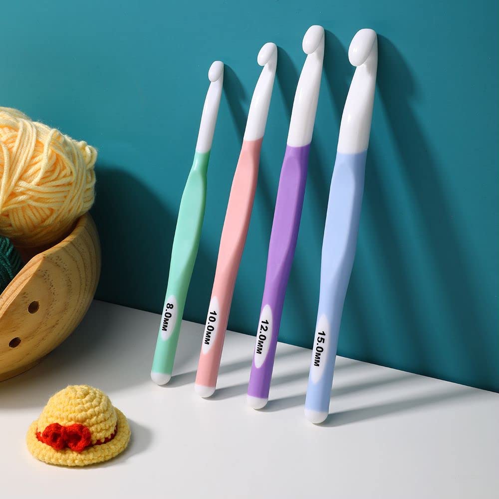 KOKNIT Häkelnadeln Set, ergonomischer Griff, Häkelnadel Set für arthritische Hände, bequeme, bunte Häkelnadeln, 8–15 mm, 4 Stück